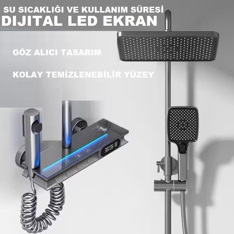 ANTRESİT DIJITAL EKRAN PİYANO FONKSİYONEL AKILLI DUŞ SİSTEM BANYO BATARYA ROBOT YAĞMURLAM AMBİYANS