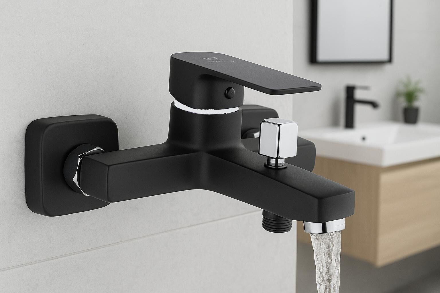 KARE SİYAH BANYO BATARYASI AĞIR PRİNÇ GÖVDE YÜKSEK KALİTE MUSLUK KÖŞELİ ŞIK MODERN TASARIM
