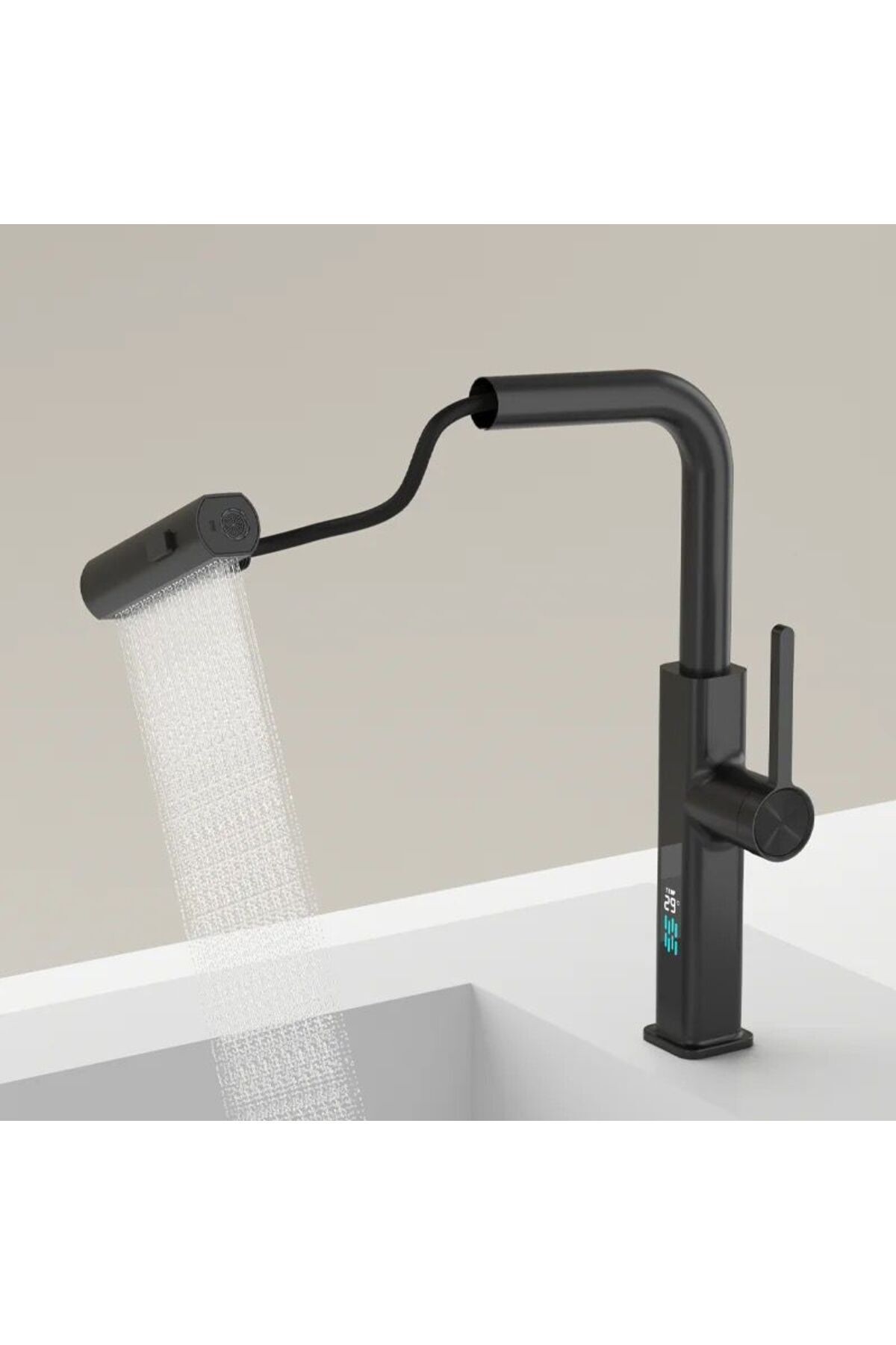 SİYAH ÇOK MODLU SPİRALLİ MUTFAK EVYE BATARYASI DİJİTAL LED EKRAN FONKSİYONEL ÇEK BIRAK BAŞLIK