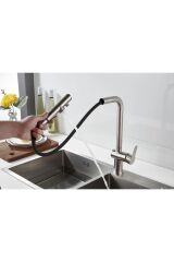 ARITMALI EVYE BATARYASI INOX SPİRALLİ MUTFAK MUSLUK YENİ FONKSİYONEL ÇOK MOD BAŞLIK 3 YOLLU MAT GRİ