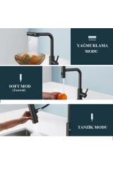 ÇOK MODLU SİYAH MUTFAK EVYE BATARYASI SPİRALLİ ÇEK BIRAK BAŞLIK YAĞMURLAMA