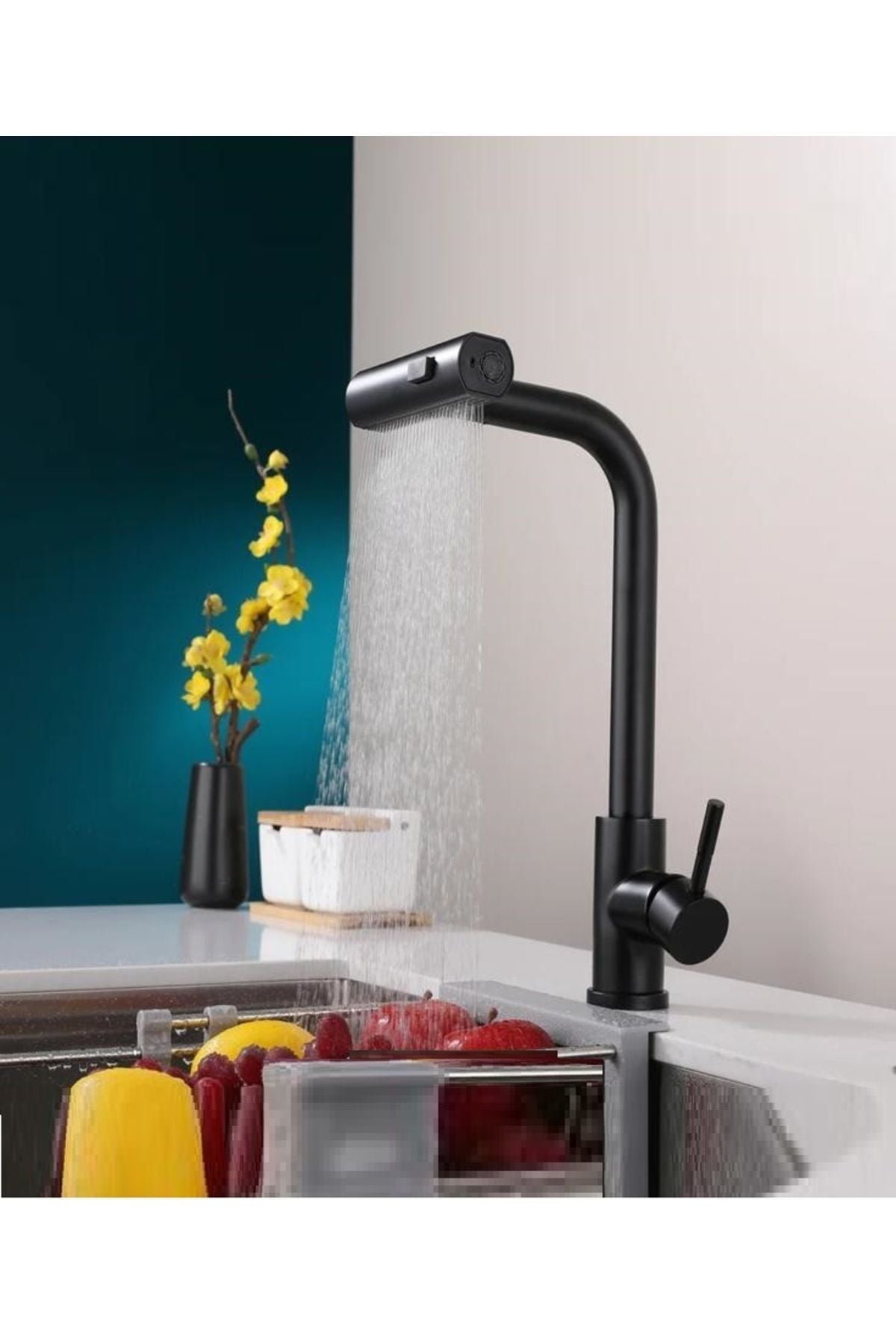 ÇOK MODLU SİYAH MUTFAK EVYE BATARYASI SPİRALLİ ÇEK BIRAK BAŞLIK YAĞMURLAMA