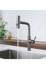 ÇOK MODLU ANTRASİT MUTFAK EVYE BATARYASI SPİRALLİ ÇEK BIRAK BAŞLIK YAĞMURLAMA