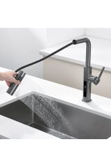 ANTRASİT ÇOK MODLU SPİRALLİ MUTFAK EVYE BATARYASI DİJİTAL LED EKRAN FONKSİYONEL ÇEK BIRAK BAŞLIK