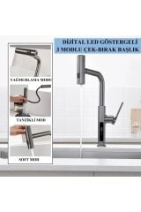 ANTRASİT ÇOK MODLU SPİRALLİ MUTFAK EVYE BATARYASI DİJİTAL LED EKRAN FONKSİYONEL ÇEK BIRAK BAŞLIK