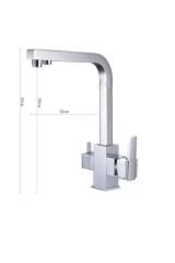 KROM KARE ARITMALI MUTFAK EVİYE BATARYASI 3 YOLLU L BORU LÜX SU TASARUFLU MUSLUK  GARANTİLİ