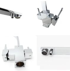 KROM KARE ARITMALI MUTFAK EVİYE BATARYASI 3 YOLLU L BORU LÜX SU TASARUFLU MUSLUK  GARANTİLİ