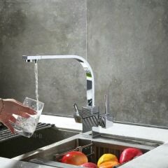 KROM KARE ARITMALI MUTFAK EVİYE BATARYASI 3 YOLLU L BORU LÜX SU TASARUFLU MUSLUK  GARANTİLİ