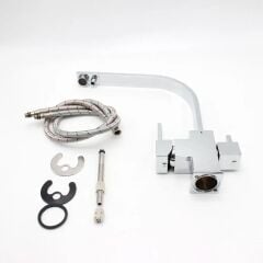 KROM KARE ARITMALI MUTFAK EVİYE BATARYASI 3 YOLLU L BORU LÜX SU TASARUFLU MUSLUK  GARANTİLİ