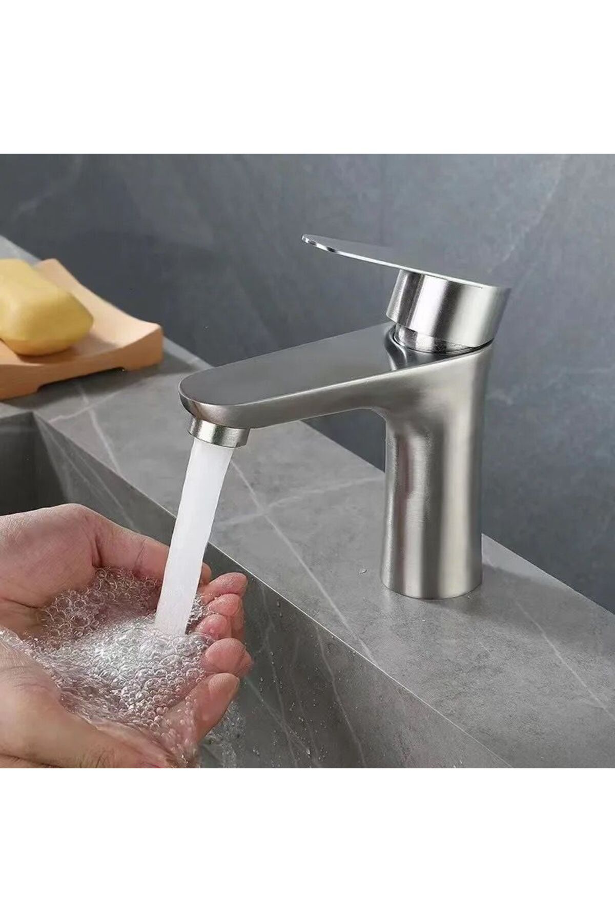 INOX LAVABO BATARYASI MAT GRİ PASLANMAZ GARANTİLİ MUSLUK PRİNÇ AÇ KAPA ERGONOMİK