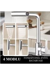 Çok Modlu Krom Spiralli Mutfak Evye Bataryası Şelale Çek-bırak Uzatmalı Hortumlu Fonksiyonel