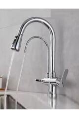 Krom Arıtmalı Spiralli Mutfak Evye Bataryası Gümüş Fonksiyonel 3 Modlu