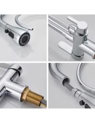 Krom Arıtmalı Spiralli Mutfak Evye Bataryası Gümüş Fonksiyonel 3 Modlu