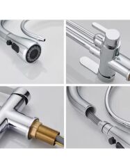 Krom Arıtmalı Spiralli Mutfak Evye Bataryası Gümüş Fonksiyonel 3 Modlu