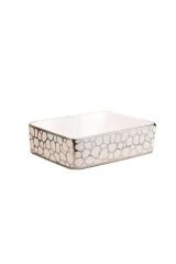 ÇANAK LAVABO KARE DİKDÖRTGEN GÜMÜŞ  37*48*13 CM TEZGAH ÜSTÜ SERAMİK KROM DESENLİ LÜKS