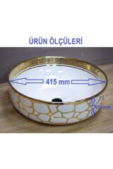 ÇANAK LAVABO YUVARLAK GOLD ZERO 41,5 CM ÇAP YÜKSEKLİK 13,5 CM TEZGAH ÜSTÜ SERAMİK ALTIN DESENLİ LÜKS
