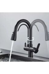 Arıtmalı Spiralli Mutfak Evye Bataryası Siyah Fonksiyonel 2 Modlu