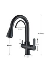 Arıtmalı Spiralli Mutfak Evye Bataryası Siyah Fonksiyonel 2 Modlu