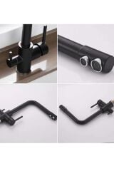 SİYAH ARITMALI MUTFAK EVİYE BATARYASI 3 YOLLU L BORU LÜX SU TASARUFLU MUSLUK  GARANTİLİ