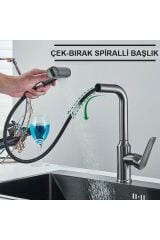 Çok Modlu Spiralli Mutfak Evye Bataryası Şelale Yağmurlama Fonksiyonel
