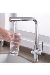 KROM ARITMALI MUTFAK EVİYE BATARYASI 3 YOLLU L BORU LÜX SU TASARUFLU MUSLUK  GARANTİLİ