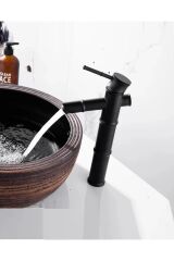 Bambu Model Rustik Siyah Antik Lavabo Bataryası Banyo Çanak Musluk Mat Siyah Lavabo Armatür Otantik