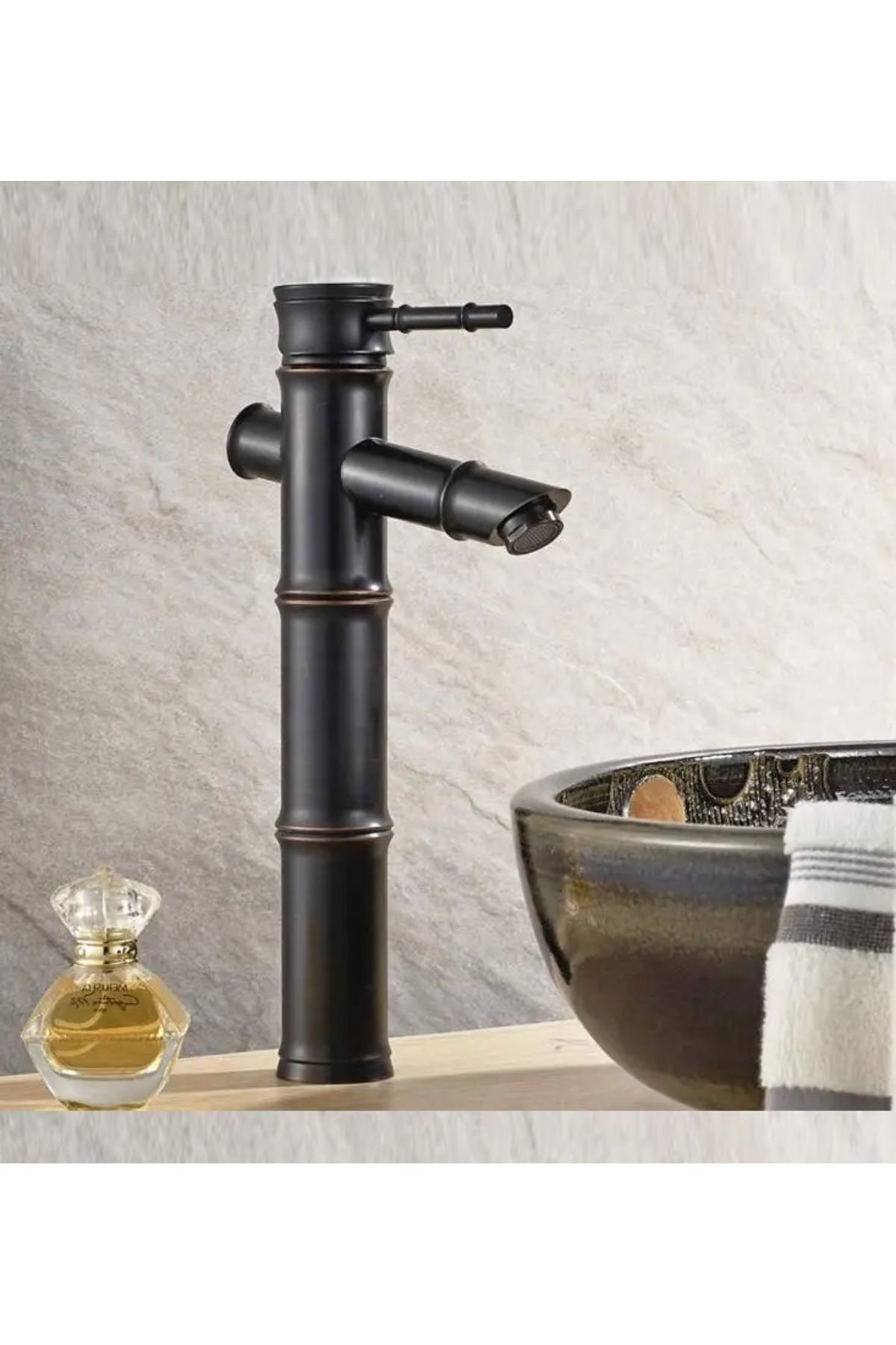 Bambu Model Rustik Siyah Antik Lavabo Bataryası Banyo Çanak Musluk Mat Siyah Lavabo Armatür Otantik