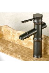 Bambu Model Siyah Rustik Lavabo Bataryası Banyo Musluğu Mat Siyah Lavabo Armatür Otantik Görünüm