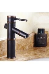 Bambu Model Siyah Rustik Lavabo Bataryası Banyo Musluğu Mat Siyah Lavabo Armatür Otantik Görünüm