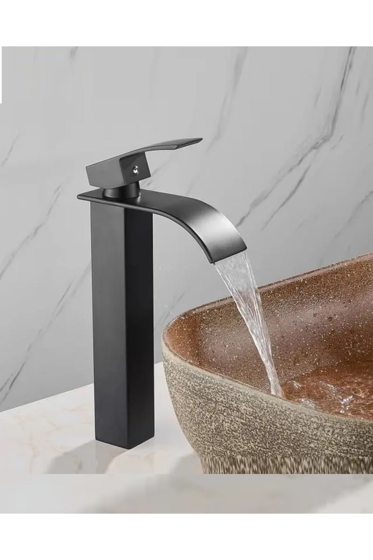 Siyah Çanak Lavabo Bataryası Oval Çıkış Havza Model Uzun/yüksek Lavabo Musluğu Çift Girişli