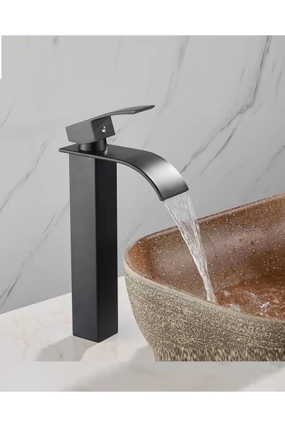 Siyah Çanak Lavabo Bataryası Oval Çıkış Havza Model Uzun/yüksek Lavabo Musluğu Çift Girişli