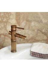 Bambu Model Rustik Antik Lavabo Bataryası Banyo Musluğu Eskitme Lavabo Armatür Otantik Bakır Görünüm