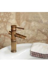 Bambu Model Rustik Antik Lavabo Bataryası Banyo Musluğu Eskitme Lavabo Armatür Otantik Bakır Görünüm
