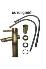 Bambu Model Rustik Antik Lavabo Bataryası Banyo Musluğu Eskitme Lavabo Armatür Otantik Bakır Görünüm