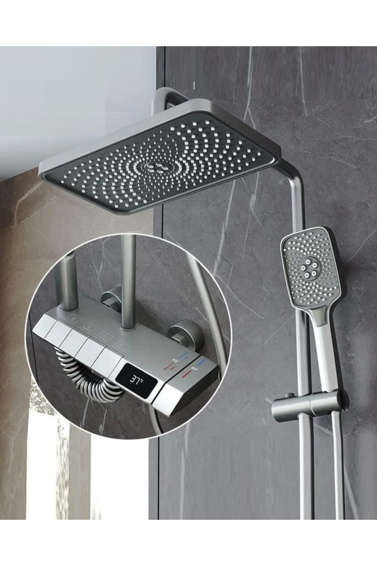 Dijital Led Göstergeli Banyo Batarya Tepe Duş Robot Takım Piyano Yeni Nesil Çok Fonksiyonlu Antresit
