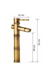 Bambu Model Rustik Antik Lavabo Bataryası Banyo Çanak Musluğu Eskitme Lavabo Armatür Otantik Bakır