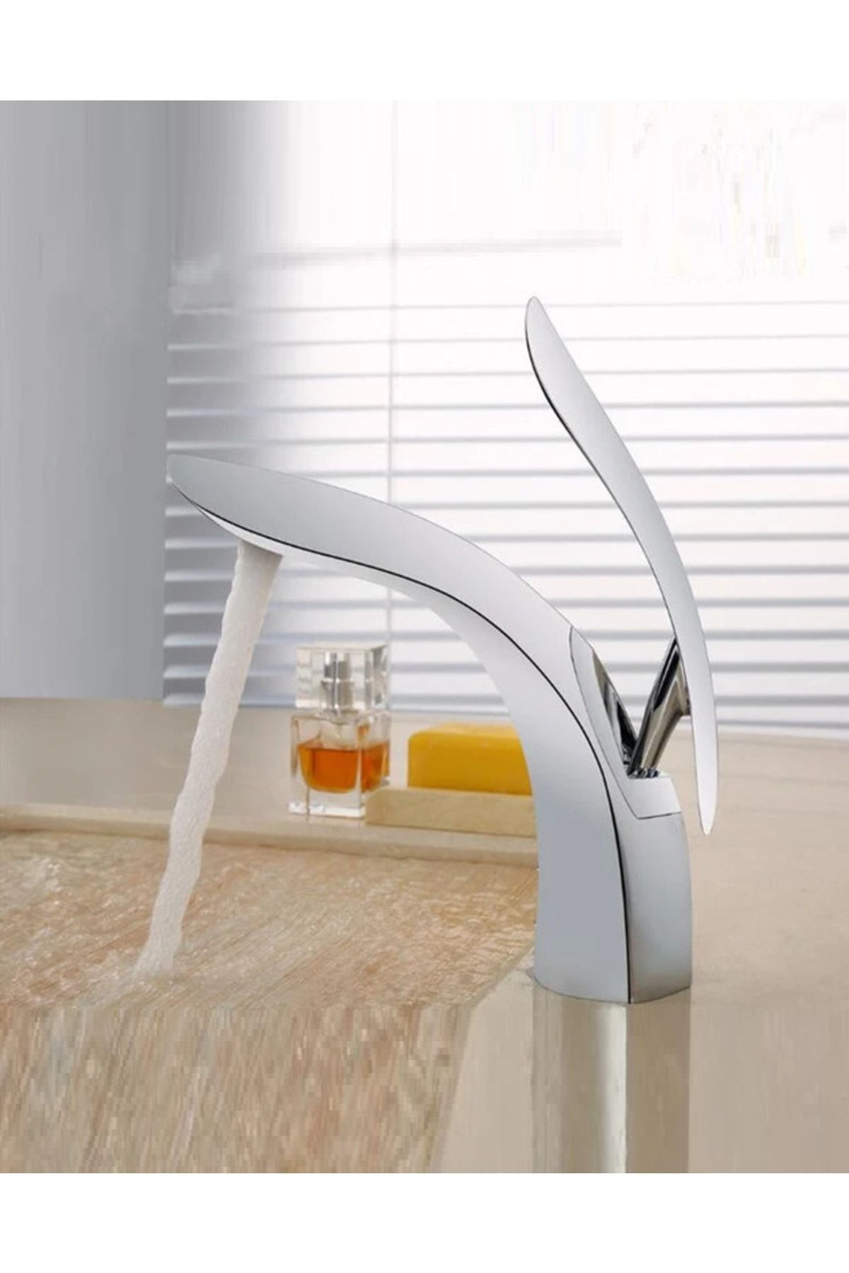 Krom Lüks Lavabo Batarya Oval Gümüş Gri Banyo Lavabo Musluğu Çift Giriş Özel Seri Sarı Prinç Gövde