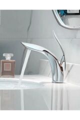 Krom Lüks Lavabo Batarya Oval Gümüş Gri Banyo Lavabo Musluğu Çift Giriş Özel Seri Sarı Prinç Gövde