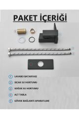 Dijital Sıcaklık Göstergeli Siyah Kare Lavabo Bataryası Musluğu Çiftgirişli Armatür Sayaç Ekranlı