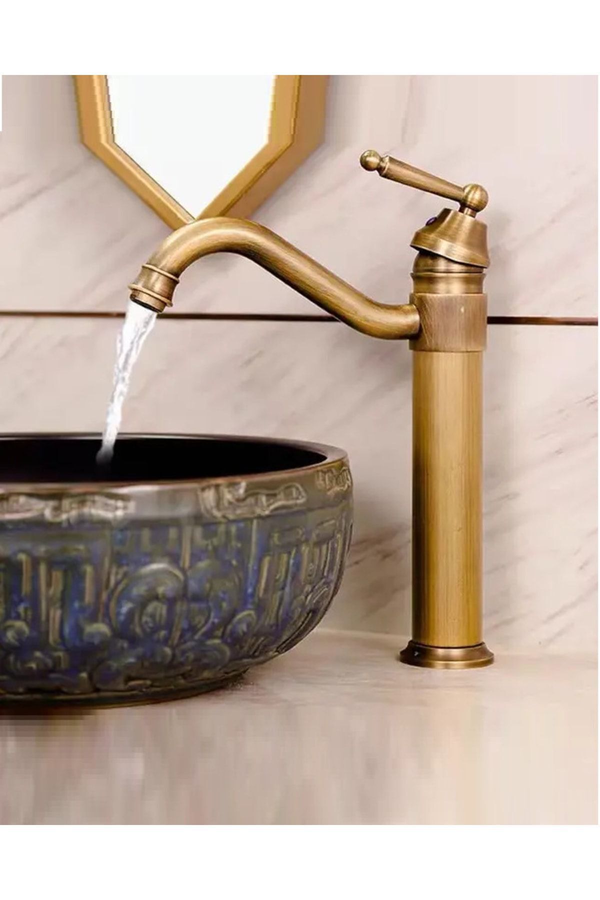 Rustik Antik Lavabo Bataryası Banyo Çanak Musluğu Eskitme Osmanlı Lavabo Armatür Otantik Bakır