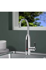 Gümüş Gri Elektrikli Ani Su Isıtıcılı Lavabo Mutfak Musluk Şofben Termal Musluk