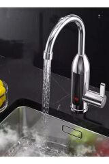 Gümüş Gri Elektrikli Ani Su Isıtıcılı Lavabo Mutfak Musluk Şofben Termal Musluk