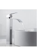 Krom Çanak Lavabo Bataryası Oval Havza Model Uzun/yüksek Gümüş Gri Lavabo Musluğu Çift Girişli