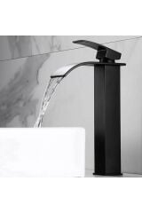 Siyah Kare Çanak Lavabo Bataryası Oval Çıkış Şelale Model Uzun/yüksek Lavabo Musluğu Çift Girişli