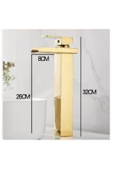Gold Kare Çanak Lavabo Bataryası Havza Model Uzun/yüksek Altın Lavabo Musluğu Çift Girişli Armatür