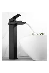 Siyah Çanak Lavabo Bataryası Havza Model Uzun/yüksek Lavabo Musluğu Çift Girişli Armatür