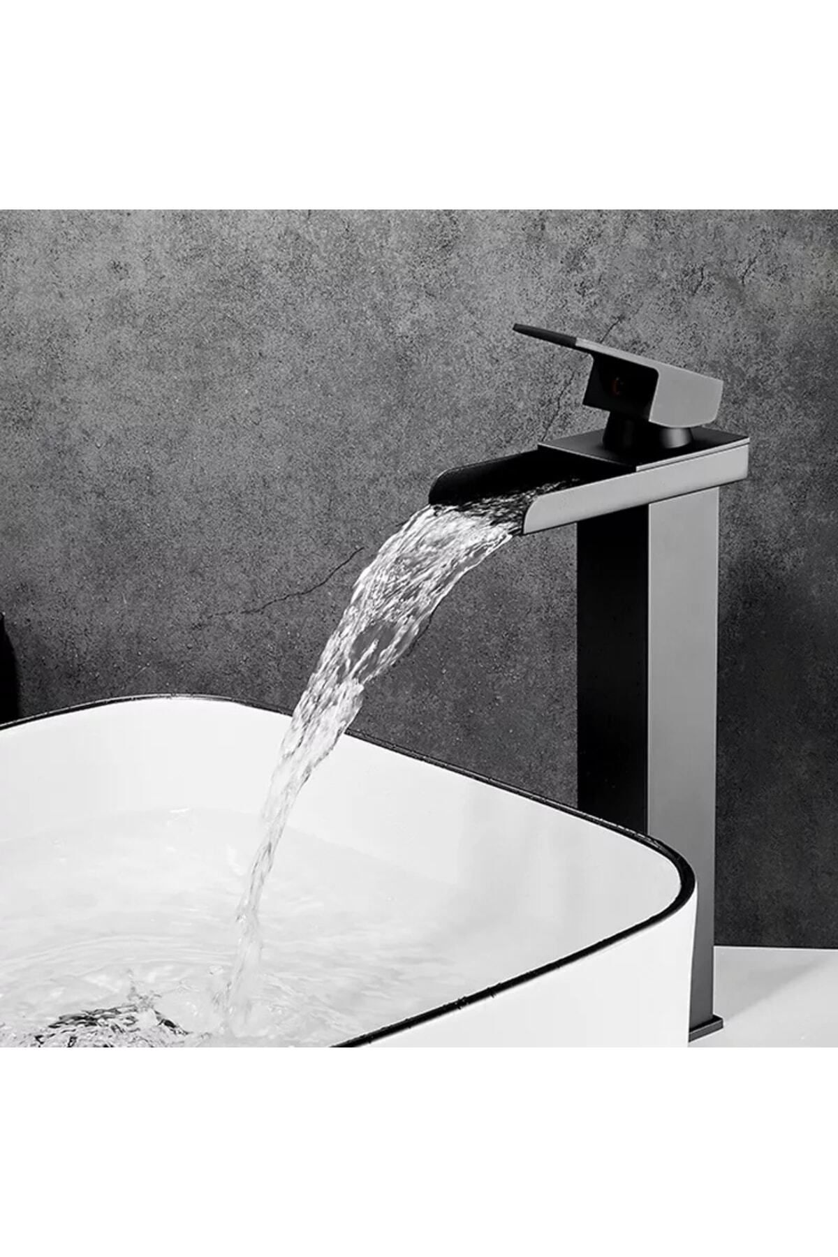 Siyah Çanak Lavabo Bataryası Havza Model Uzun/yüksek Lavabo Musluğu Çift Girişli Armatür