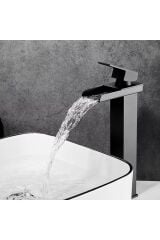 Siyah Çanak Lavabo Bataryası Havza Model Uzun/yüksek Lavabo Musluğu Çift Girişli Armatür