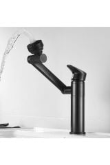 Siyah Lavabo Bataryası Çok Fonksiyonlu 360 Derece Dönerli Lavabo Musluk Çok Modlu Çift Giriş Armatür