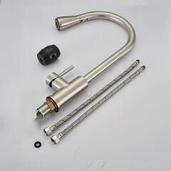 Inox Spiralli Mutfak Evye Bataryası Çift Modlu Tasarruf Fonksiyonlu Mat Krom Uzatmalı Eviye Musluğu